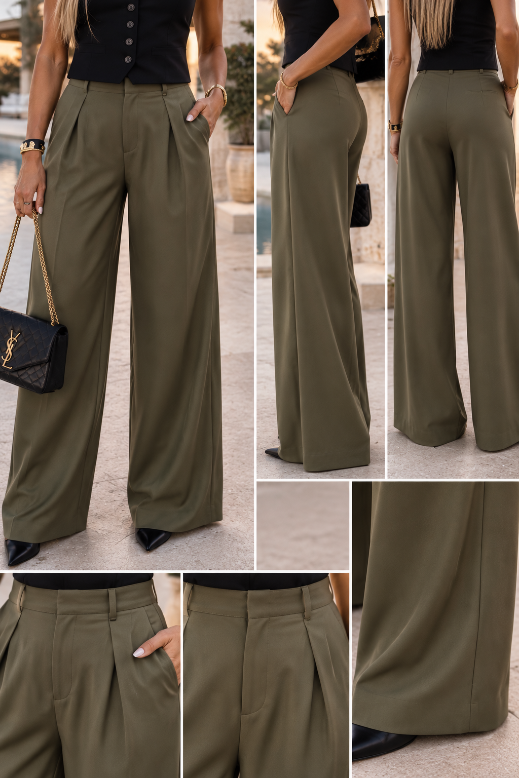 Pantalon large fluide kaki