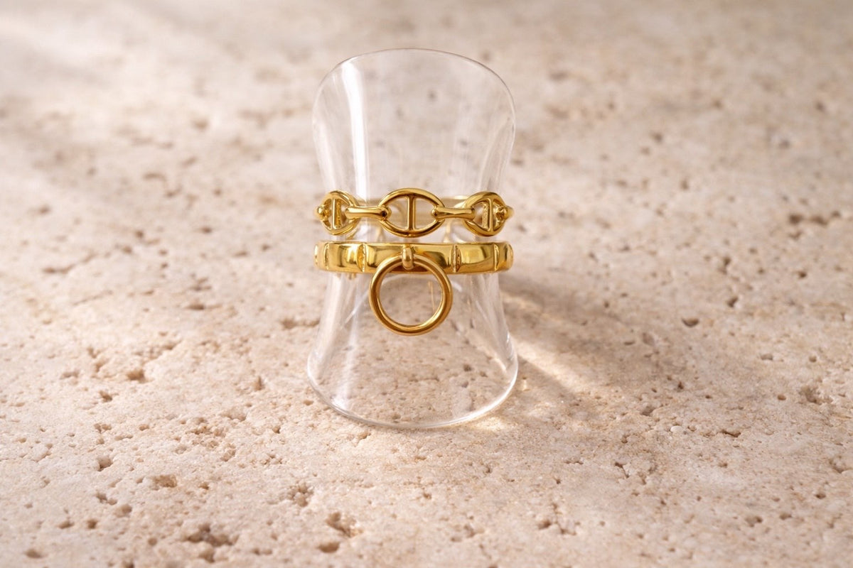 ✨ Bague Double Anneau Dorée en Acier Inoxydable