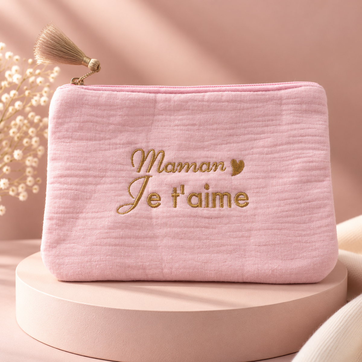 Pochette en gaze de coton « Maman Je t’aime »