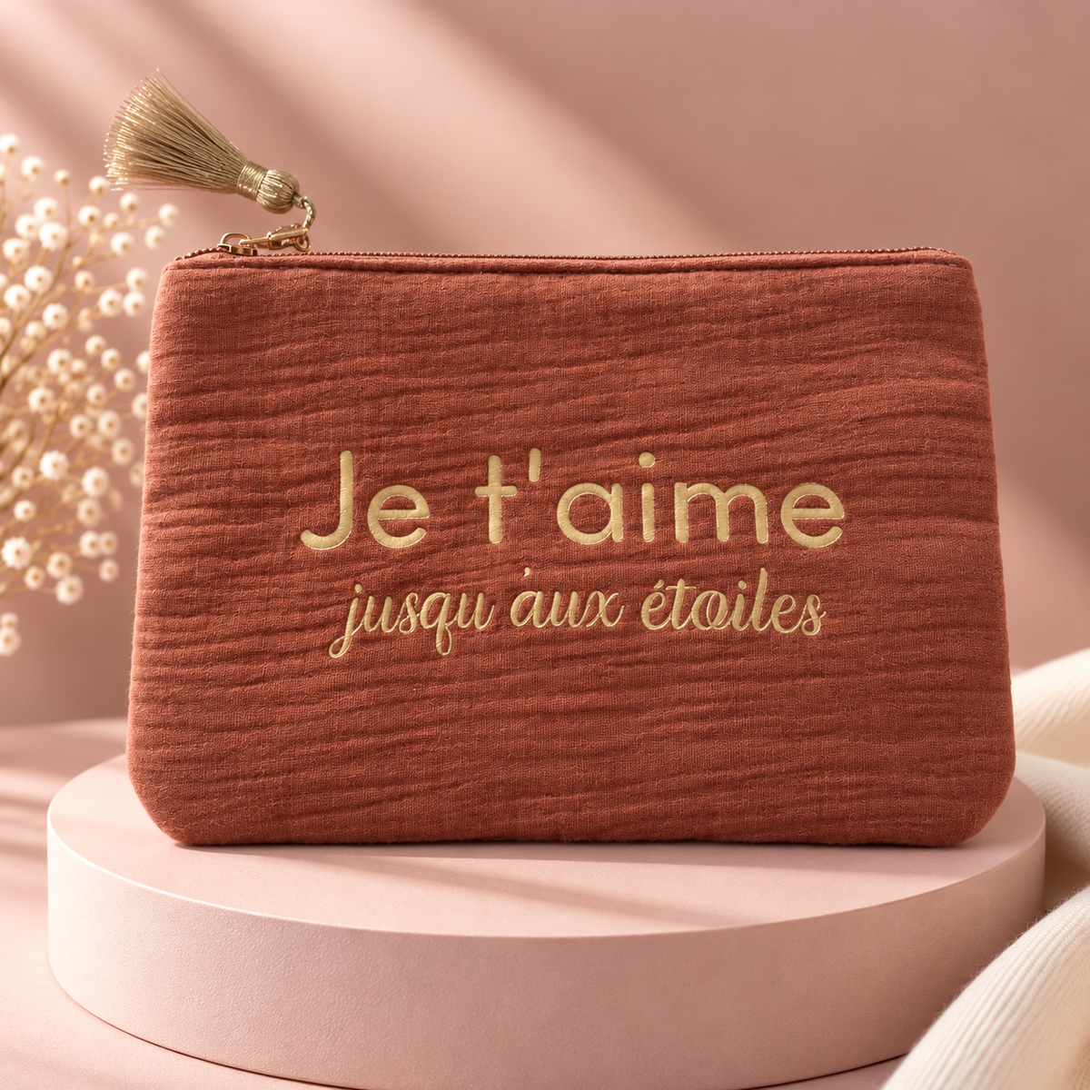 Pochette en gaze de coton « Je t’aime jusqu’aux étoiles »