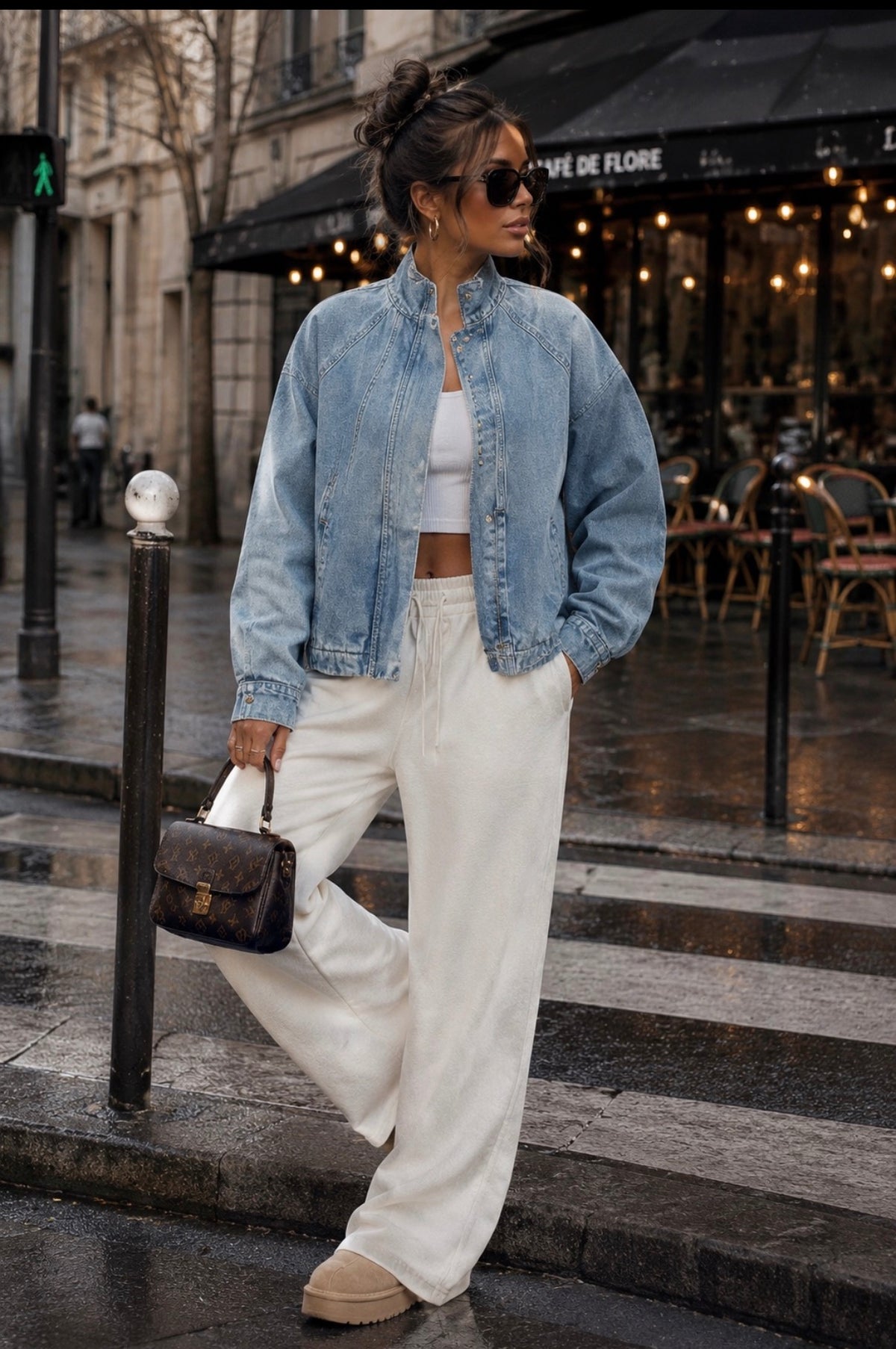 Veste en jean oversize col montant – Bleu clair