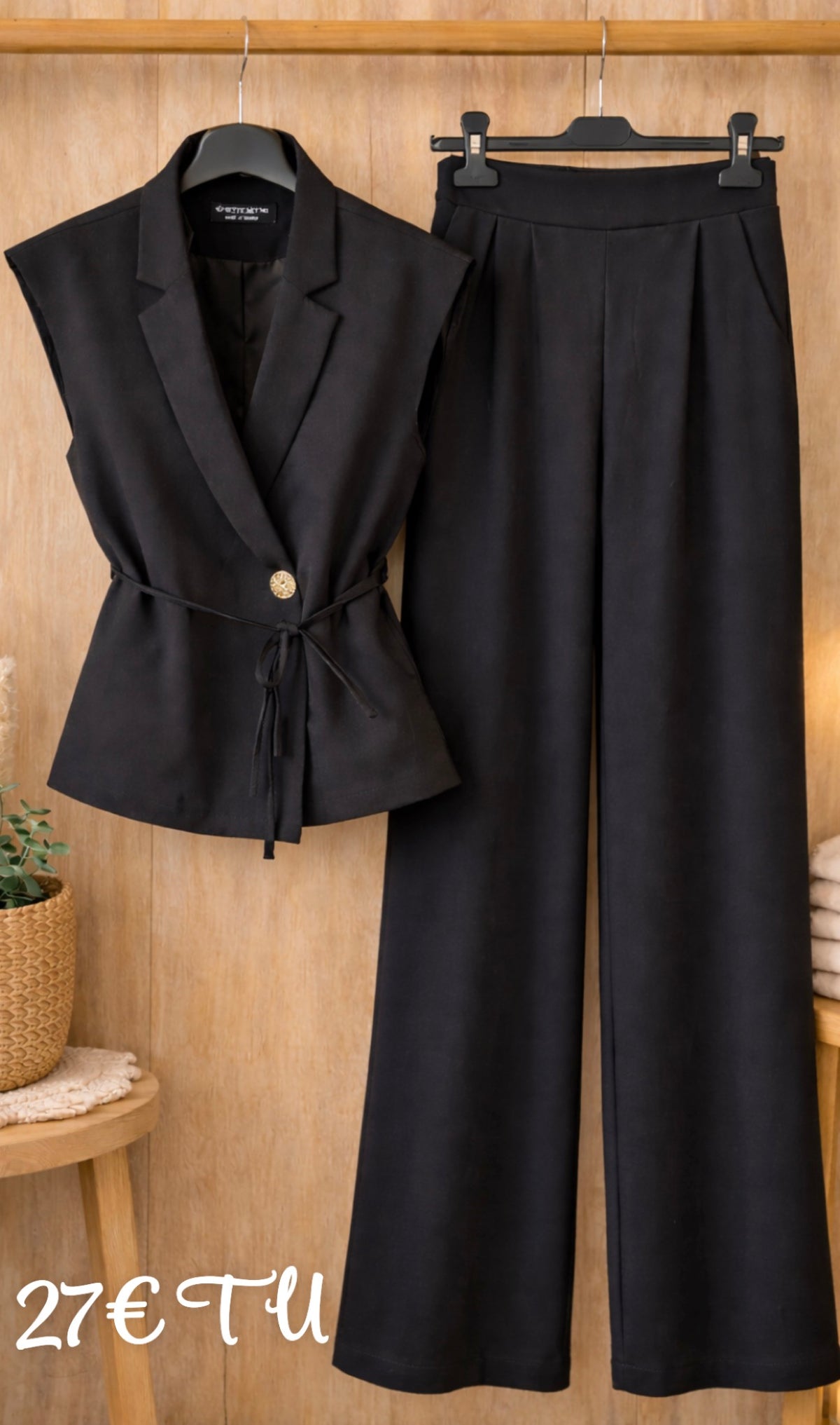 🖤 Ensemble Élégance – Blazer sans manches & pantalon