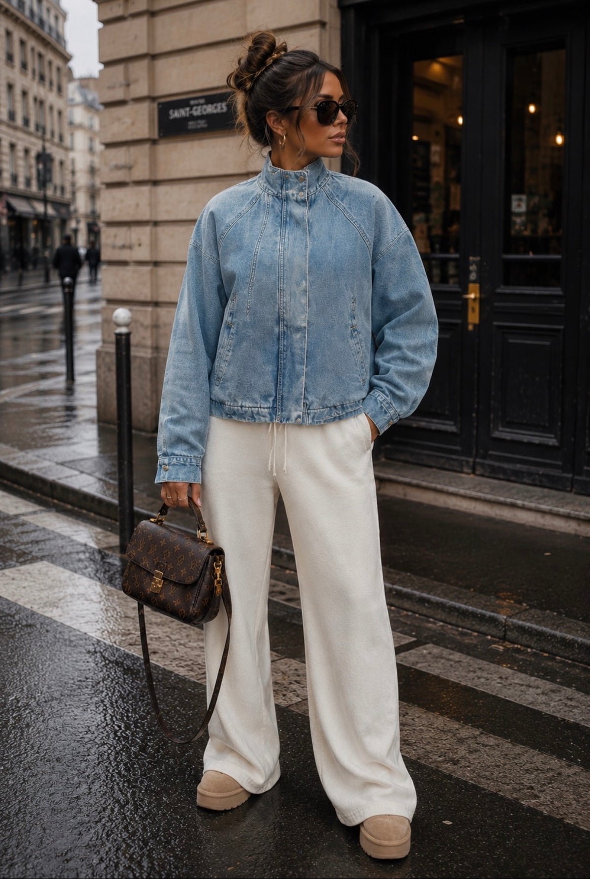 Veste en jean oversize col montant – Bleu clair