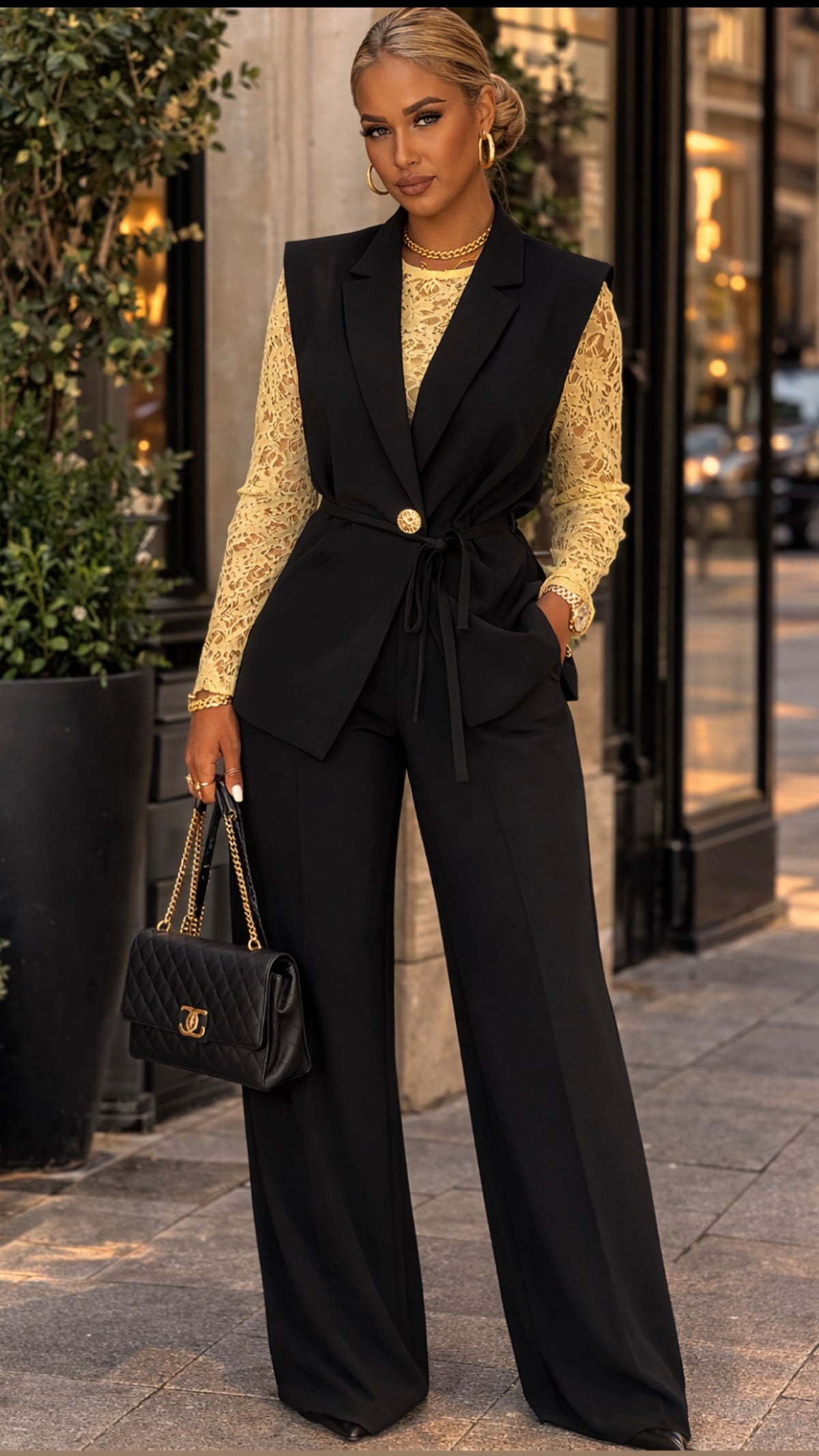 🖤 Ensemble Élégance – Blazer sans manches & pantalon