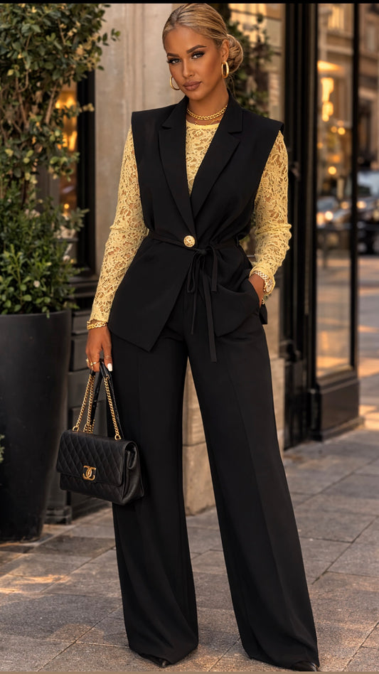 🖤 Ensemble Élégance – Blazer sans manches & pantalon