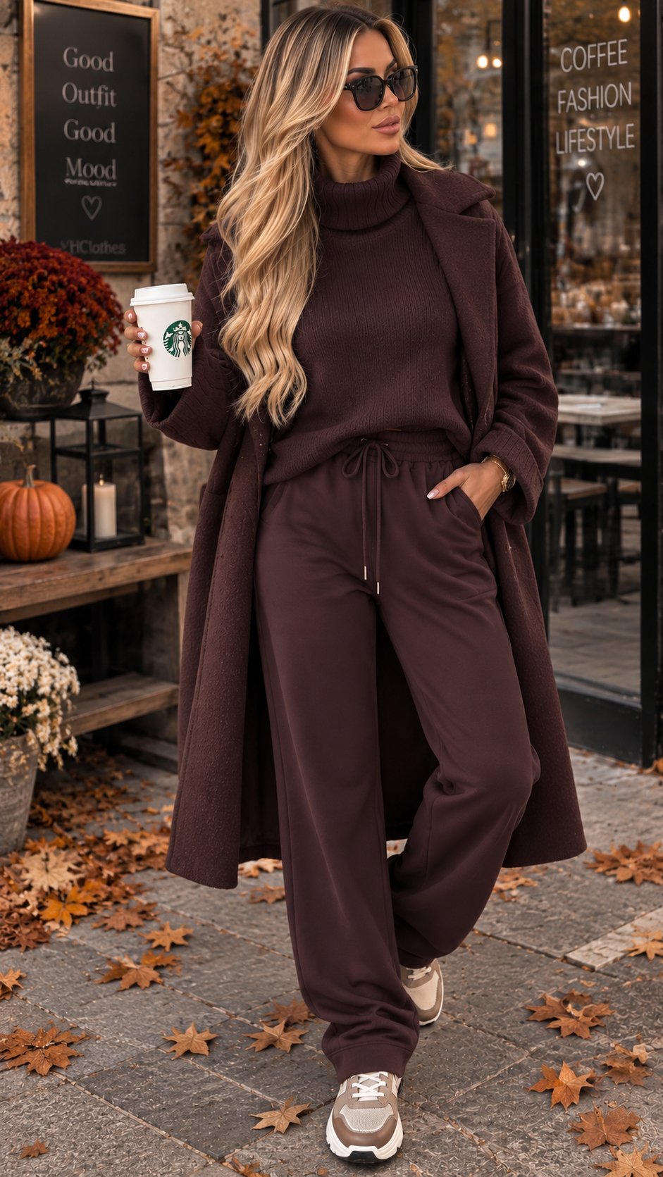 Bas de jogging fluide à taille élastique – Marron, Gris & Bordeaux