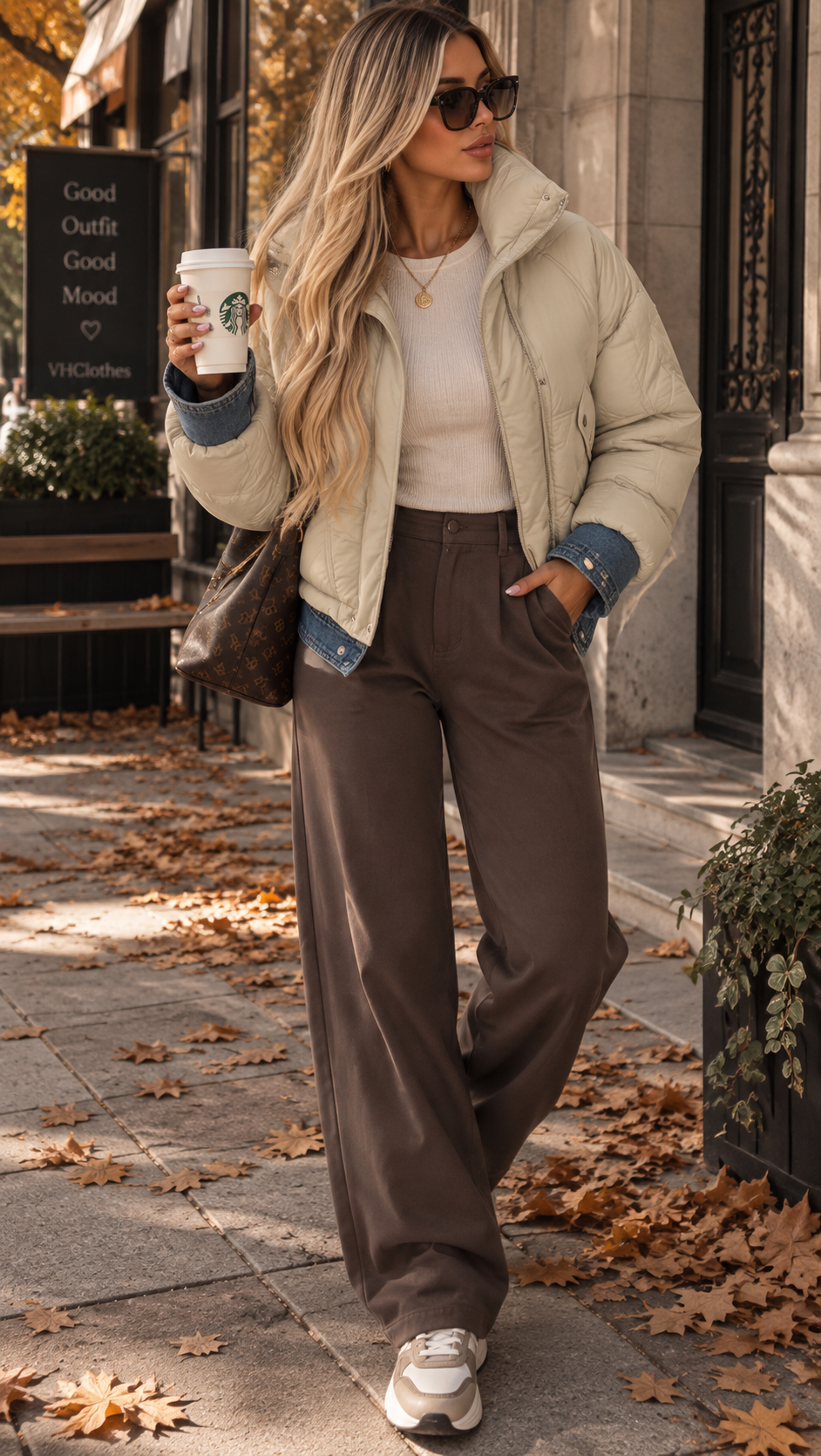 🧥 Doudoune courte écrue détails denim