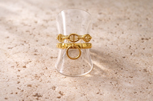 ✨ Bague Double Anneau Dorée en Acier Inoxydable