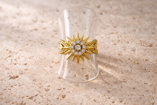 ☀️ Bague Soleil Doré en Acier Inoxydable