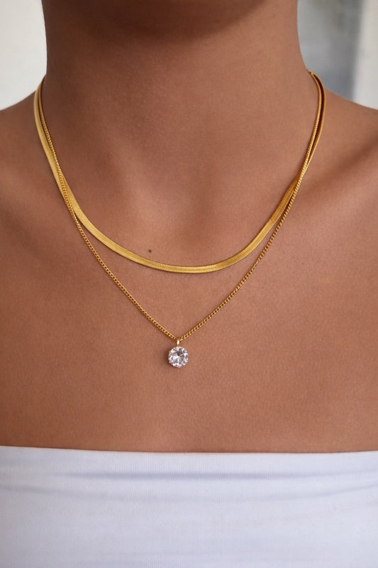✨ Collier Double Rang en Acier Inoxydable – Pendentif Scintillant