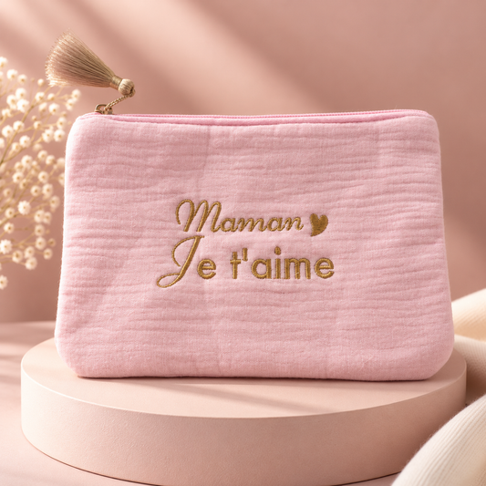 Pochette en gaze de coton « Maman Je t’aime »