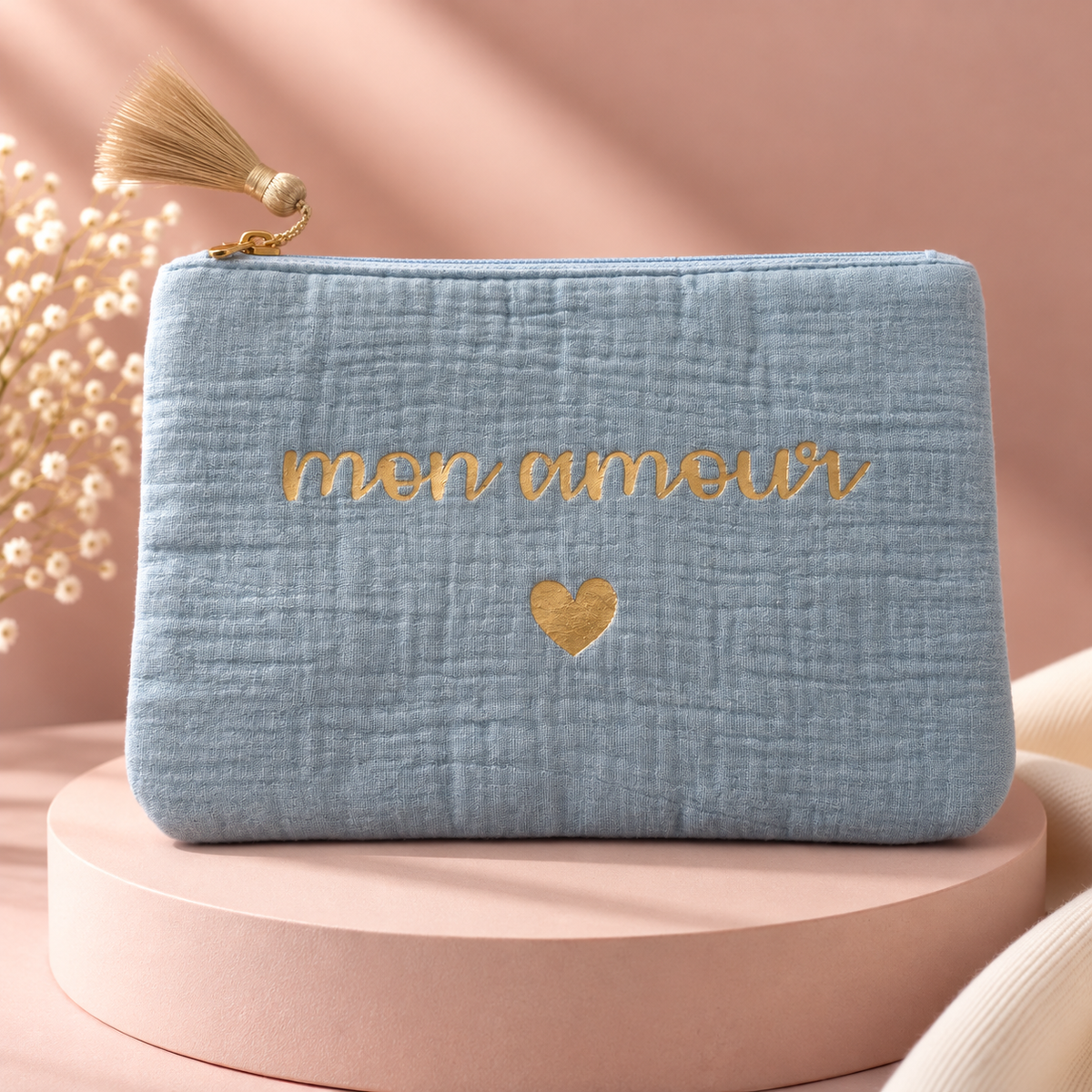 Pochette en gaze de coton « Mon Amour »
