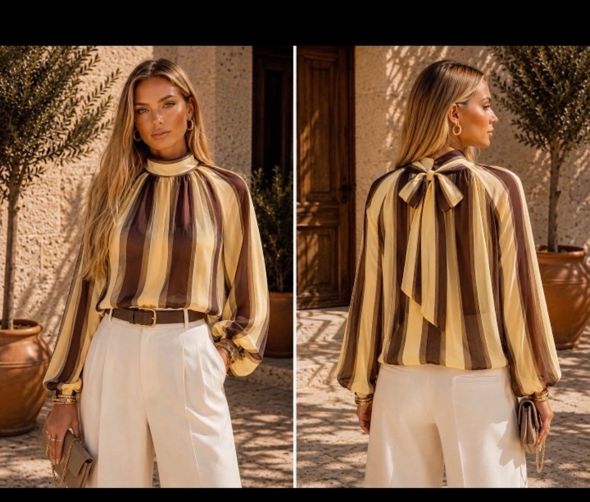 Blouse rayée jaune & marron