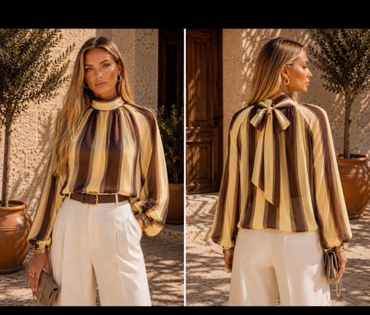 Blouse rayée jaune & marron